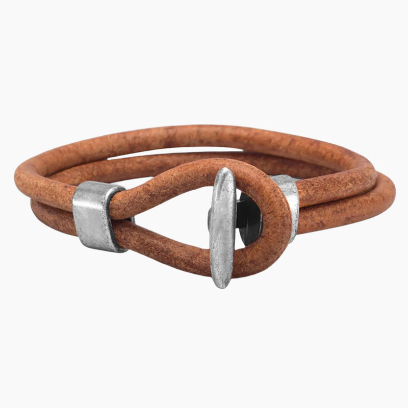 Leather and Silver Tone Bracelet