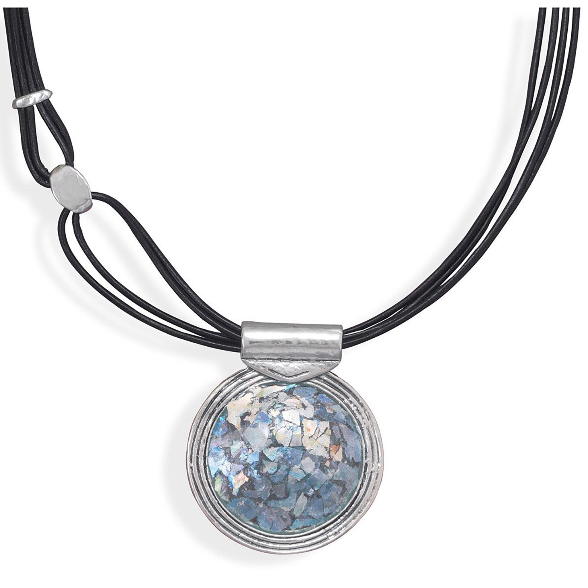 Leather Strand Roman Glass Necklace