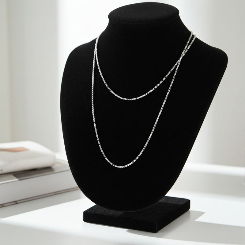 Light Box Chain Silver - 1mm Layered on Bust Display