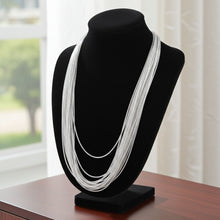 Liquid Silver 20 Strand Chain on Bust Display