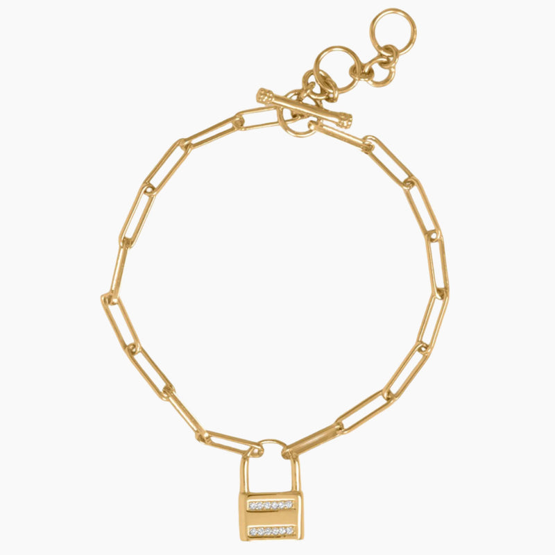 Lock Charm Paperclip Gold Bracelet