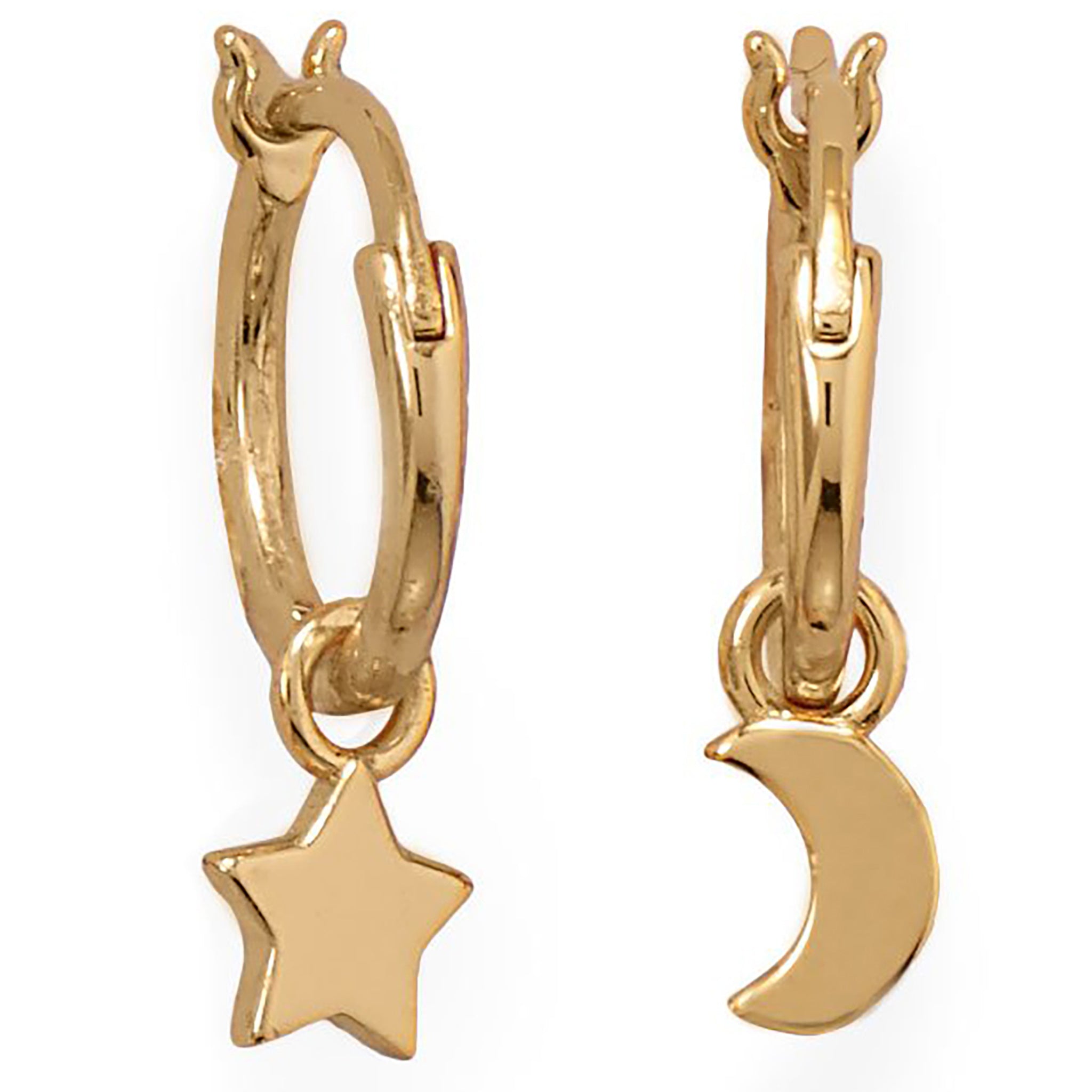 Moon and Star Charm Gold Hoop Earrings