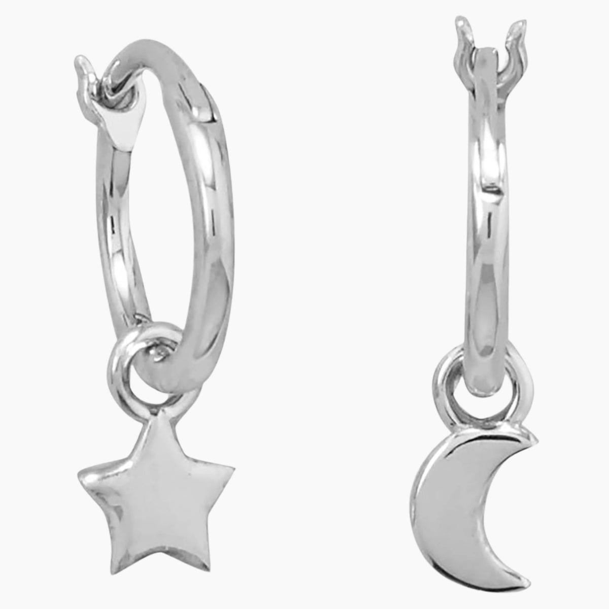 Moon and Star Charm Hoop Earrings