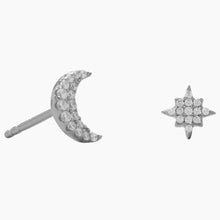 Moon and Star Zirconia Stud Earrings