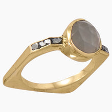 Moonstone with Diamond Chip Gold Ring Bottom View