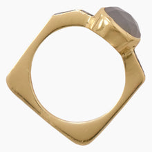 Moonstone with Diamond Chip Gold Ring Side View