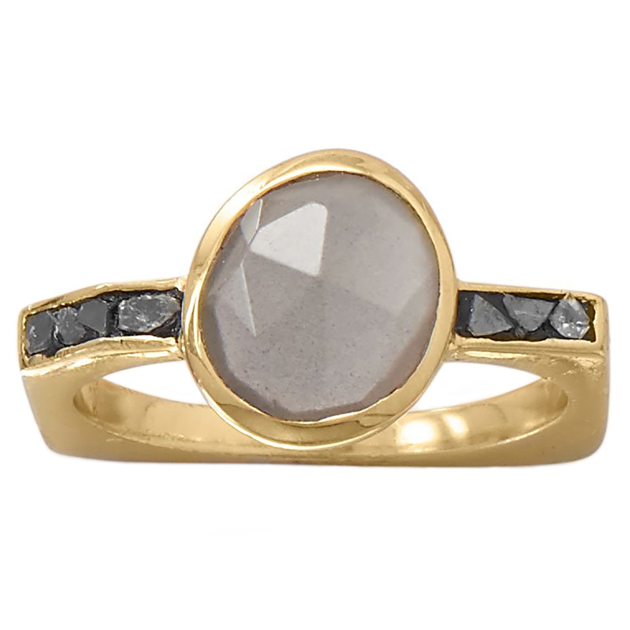 Moonstone with Diamond Chip Gold Ring