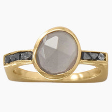Moonstone with Diamond Chip Gold Ring