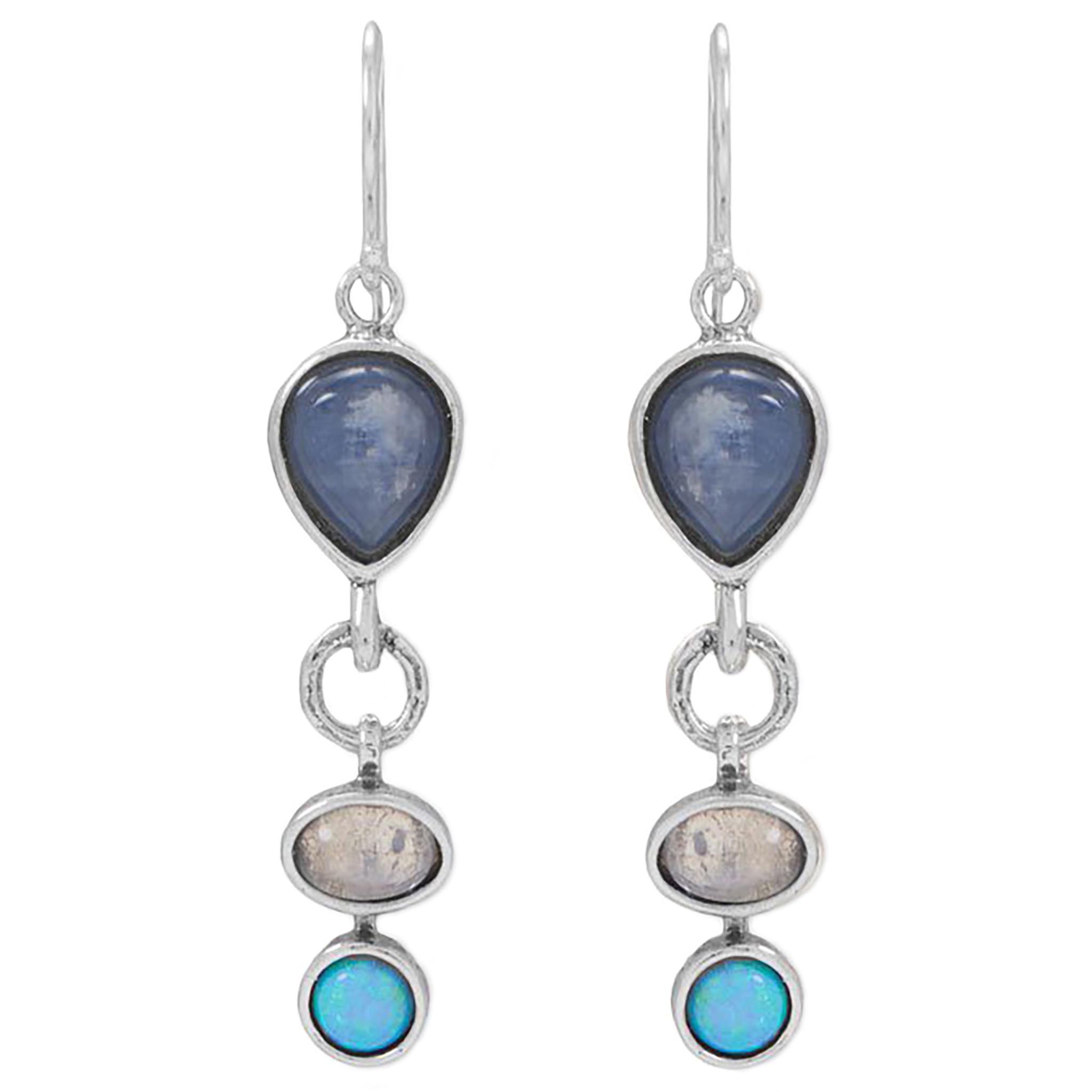 Moonstone with Kyanite and Opal Drop Earrings