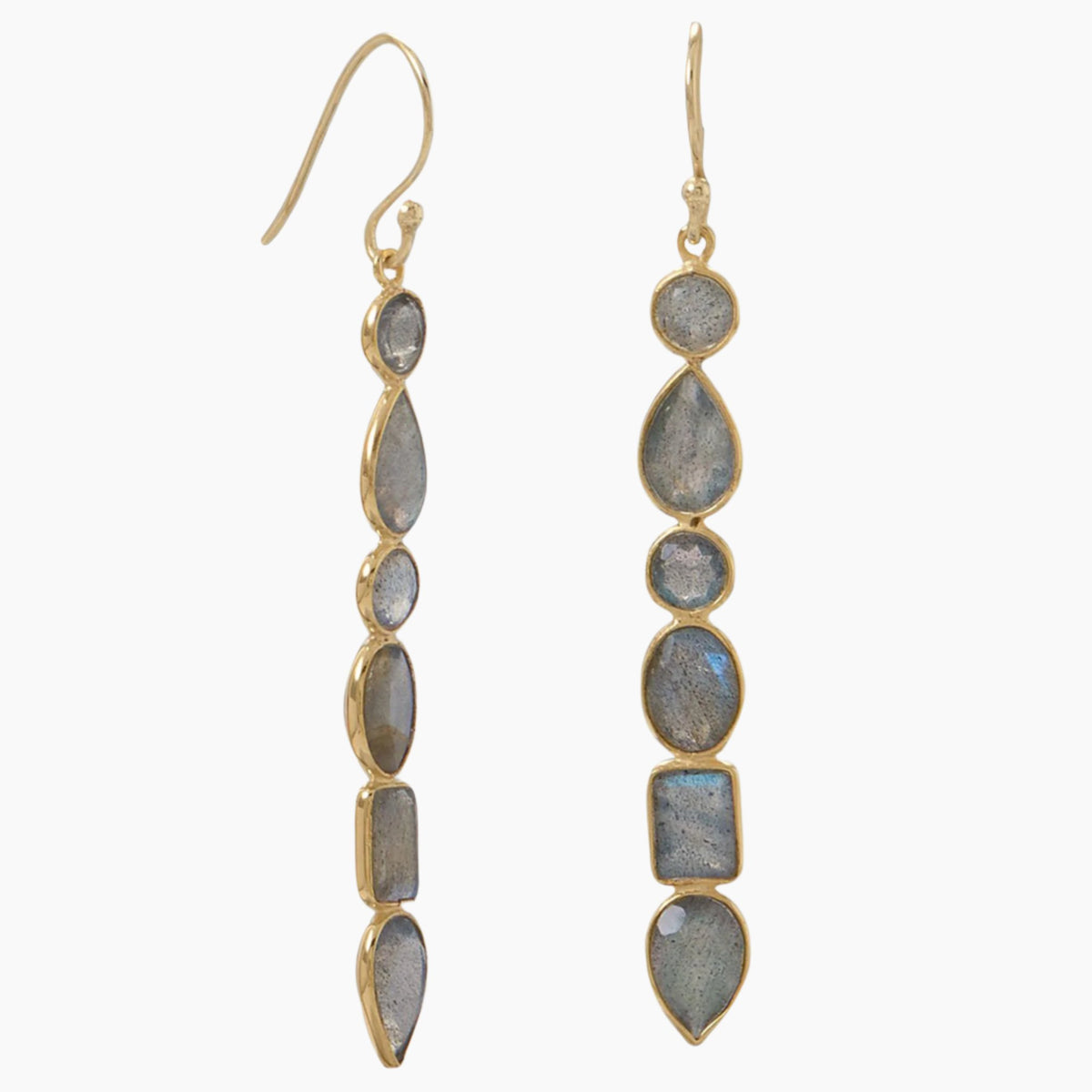 Multi Shape Labradorite Gold Earrings