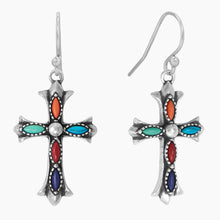 Multistone Cross Earrings