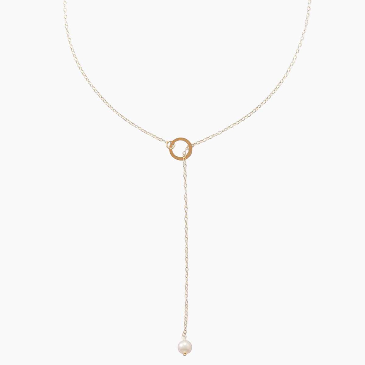 Near Round Freshwater Pearl Lariat Necklace Front View
