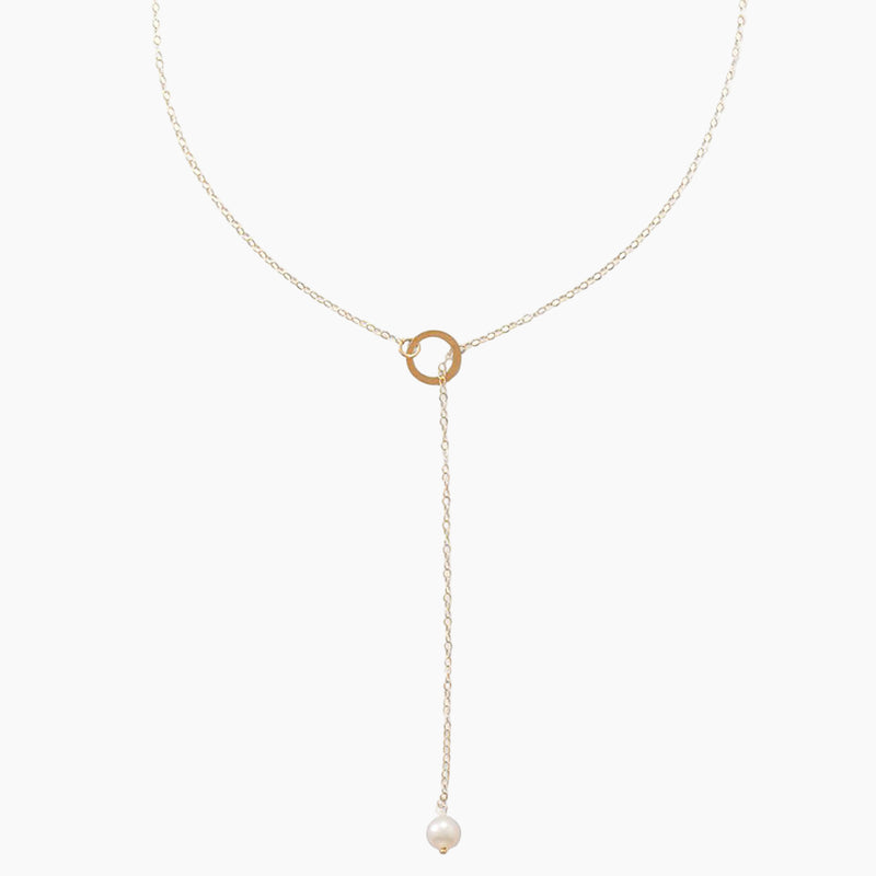 Near Round Freshwater Pearl Lariat Necklace Front View