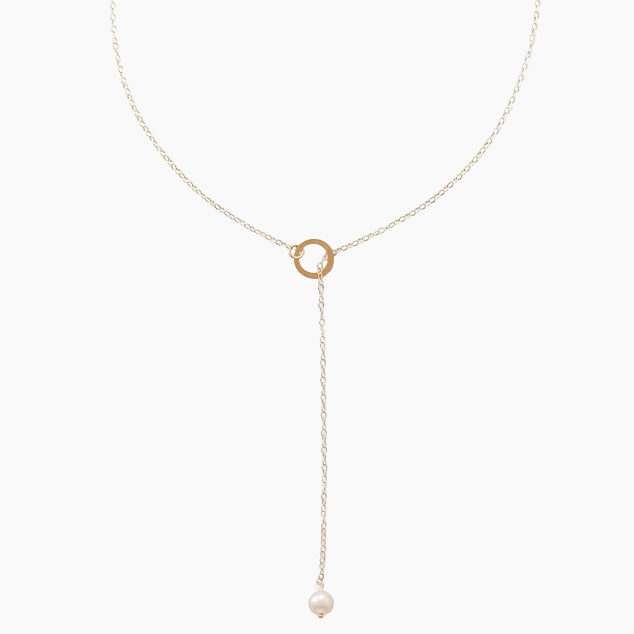 Near Round Freshwater Pearl Lariat Necklace Front View