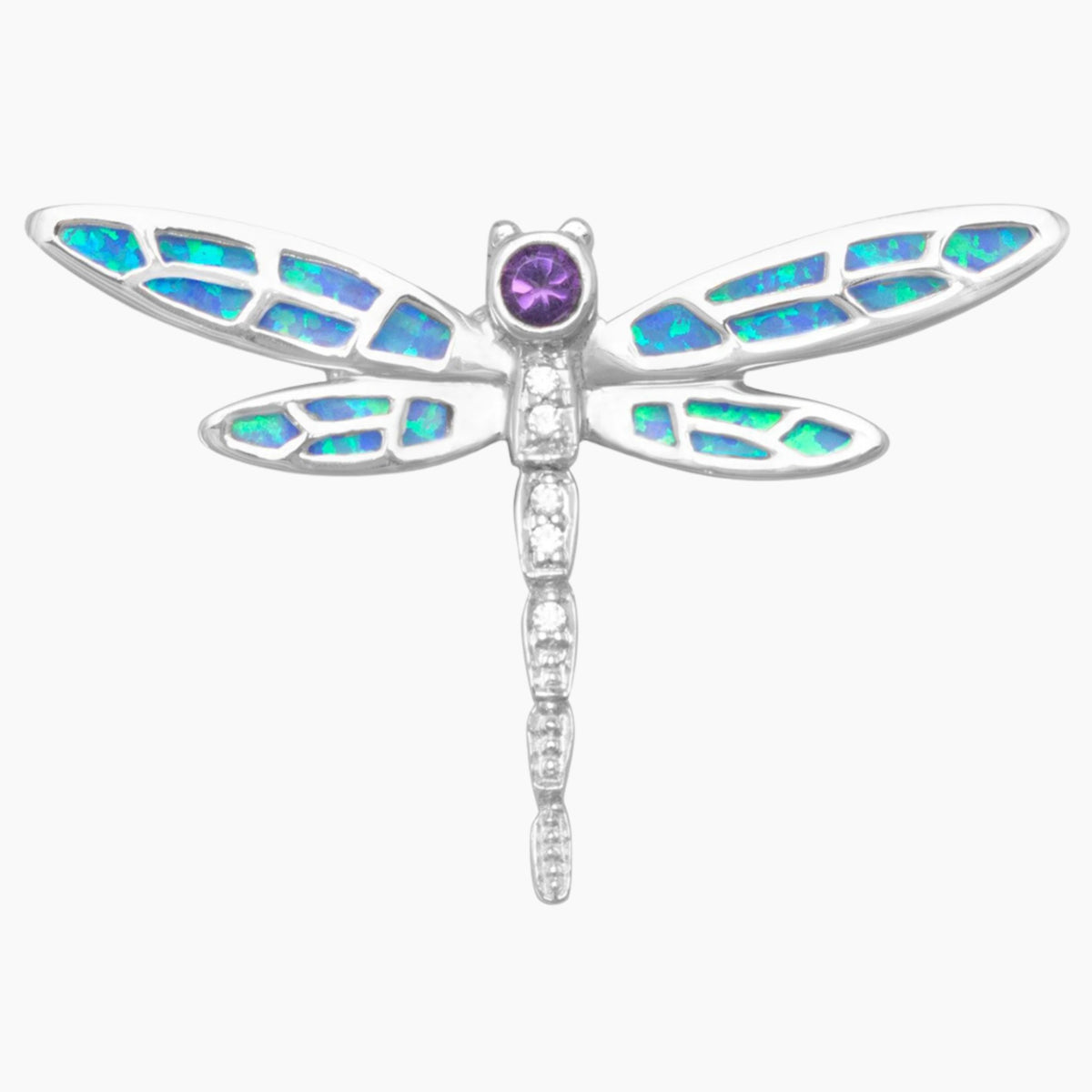 Opal with Zirconia Dragonfly Slide Pendant