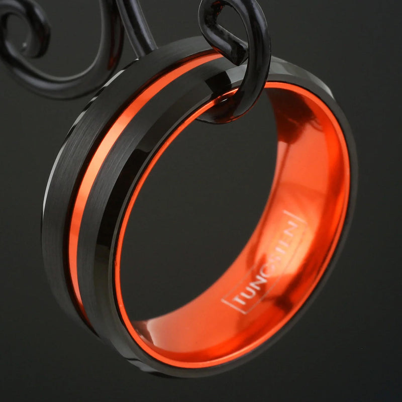 Orange Striped with Black Edged Tungsten Ring Example