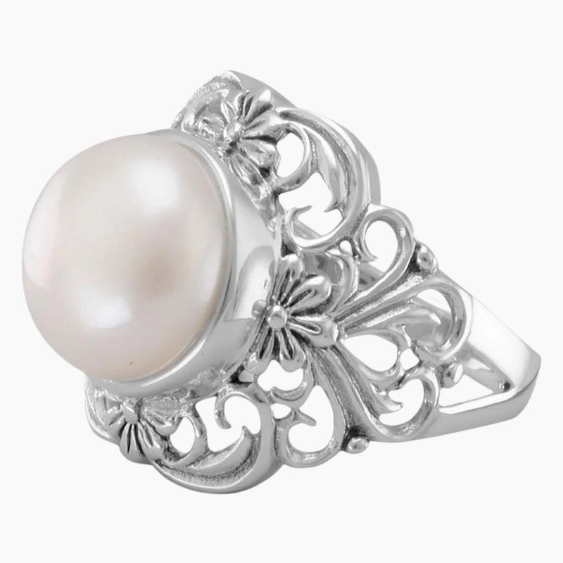 Ornate Cultured Freshwater Pearl Ring Side View