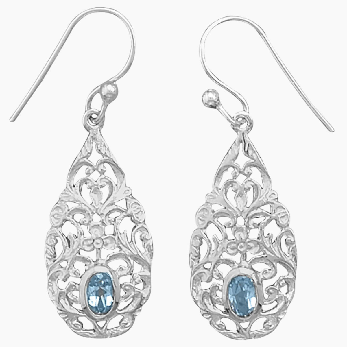 Ornate Design Blue Topaz Earrings