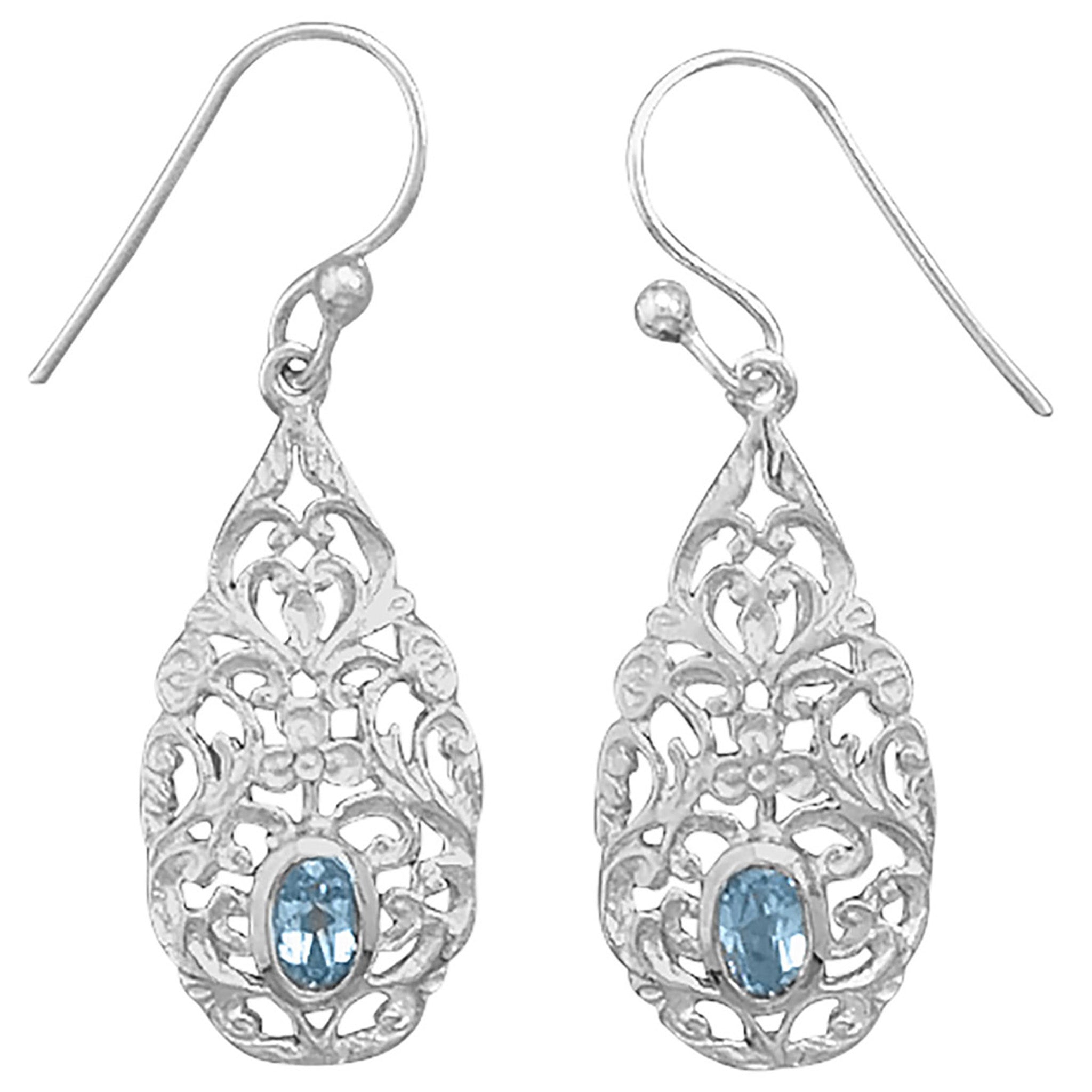 Ornate Design Blue Topaz Earrings