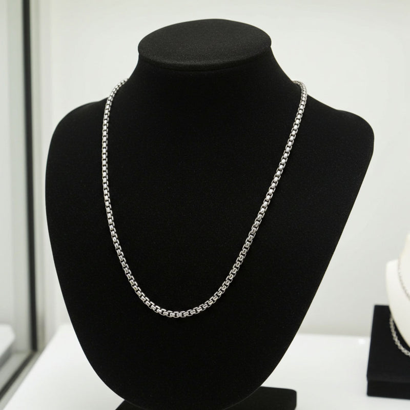 Oxidized Box Chain - 1.6mm on Necklace Bust Display