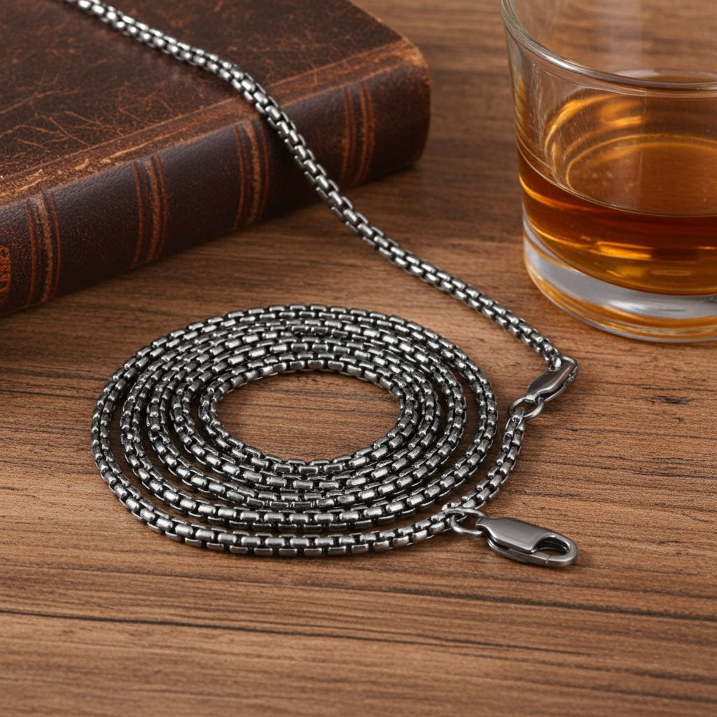 Oxidized Box Chain - 1.6mm Coiled Up View