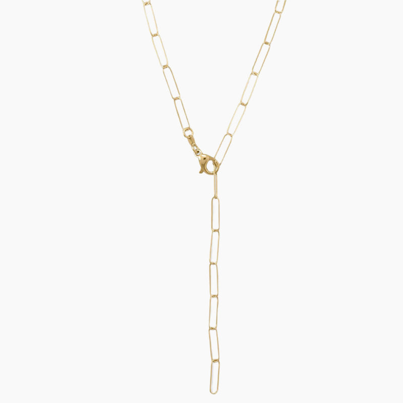 Paperclip Style Gold Link Necklace Lariat Style