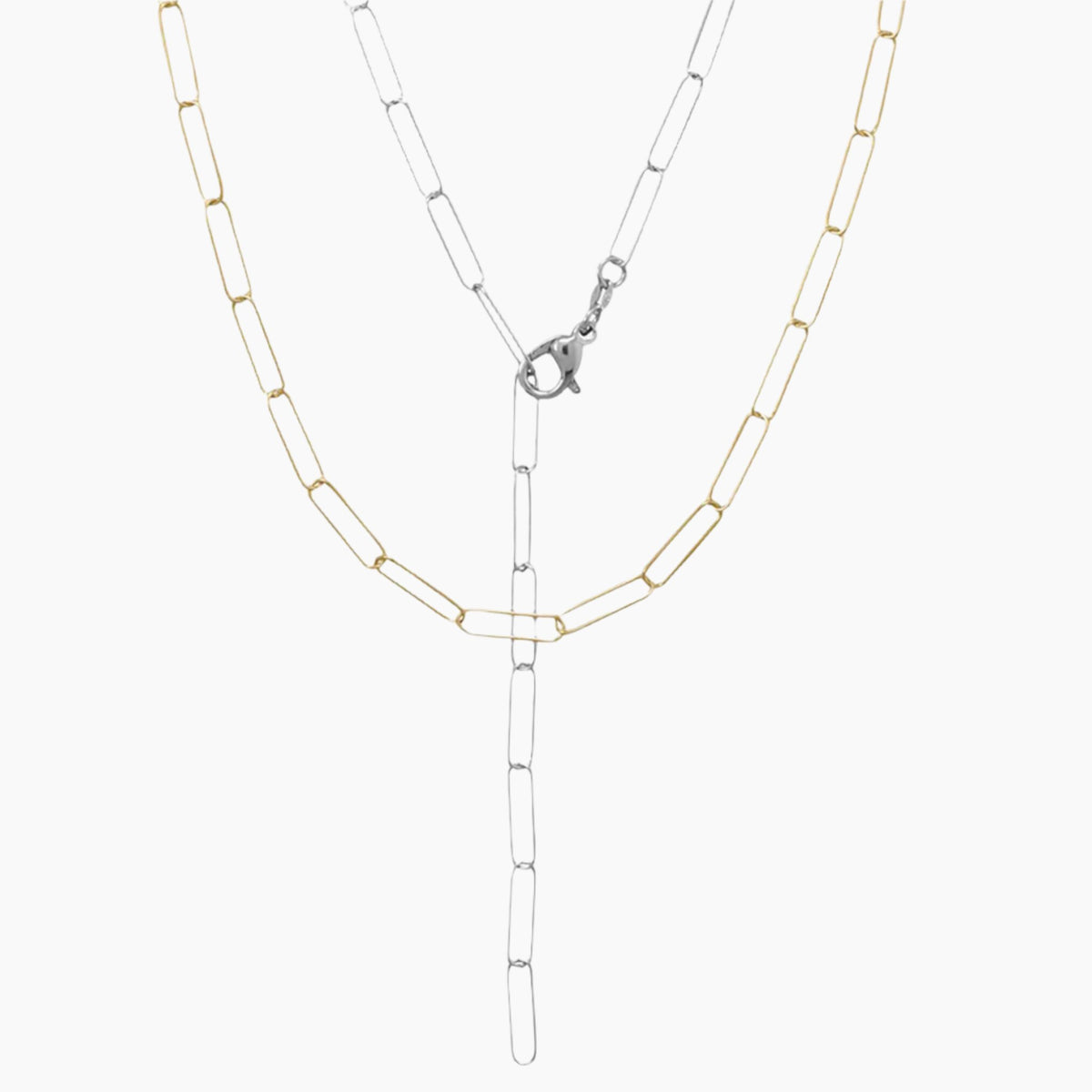 Paperclip Style Gold Link Necklace Layered Style