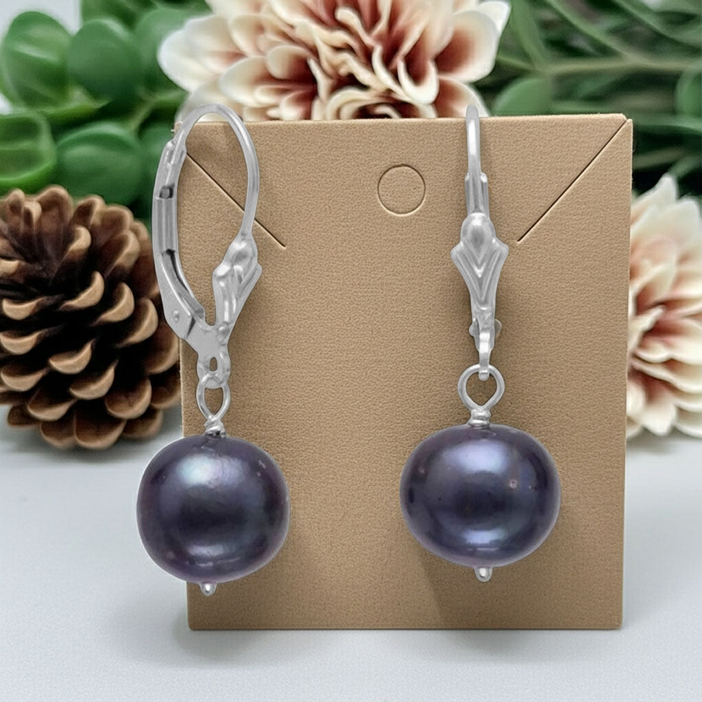 Peacock Freshwater Pearl Earrings on Earring Card