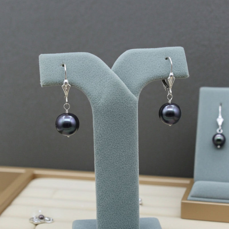 Peacock Freshwater Pearl Earrings on Tbar Display
