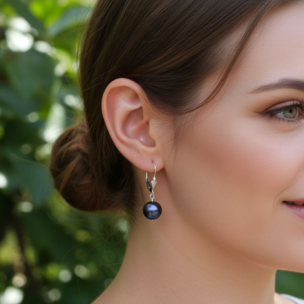 Peacock Freshwater Pearl Earrings On Ear