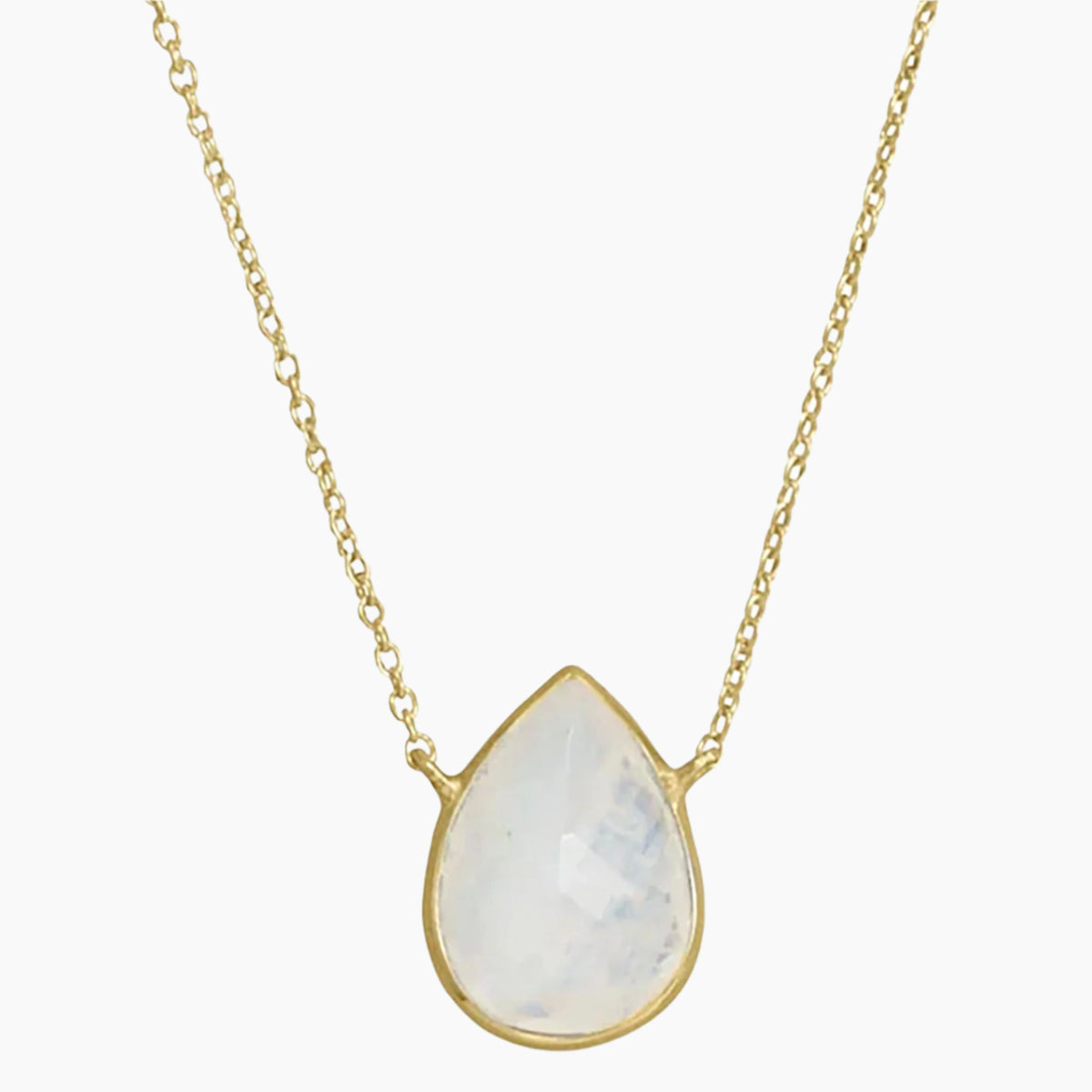 Pear Shape Rainbow Moonstone Gold Necklace