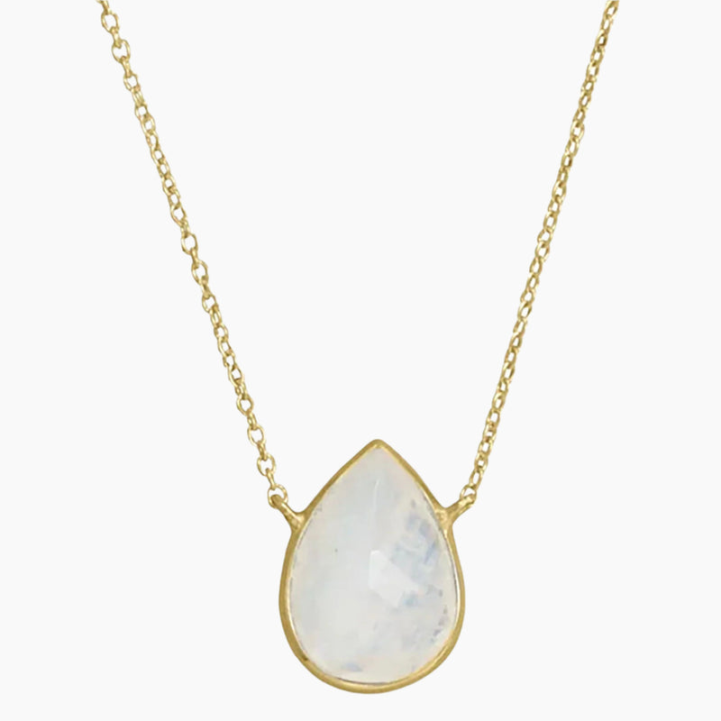 Pear Shape Rainbow Moonstone Gold Necklace