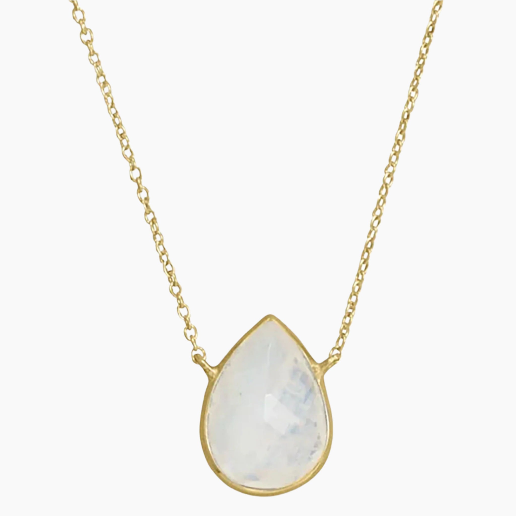 Pear Shape Rainbow Moonstone Gold Necklace
