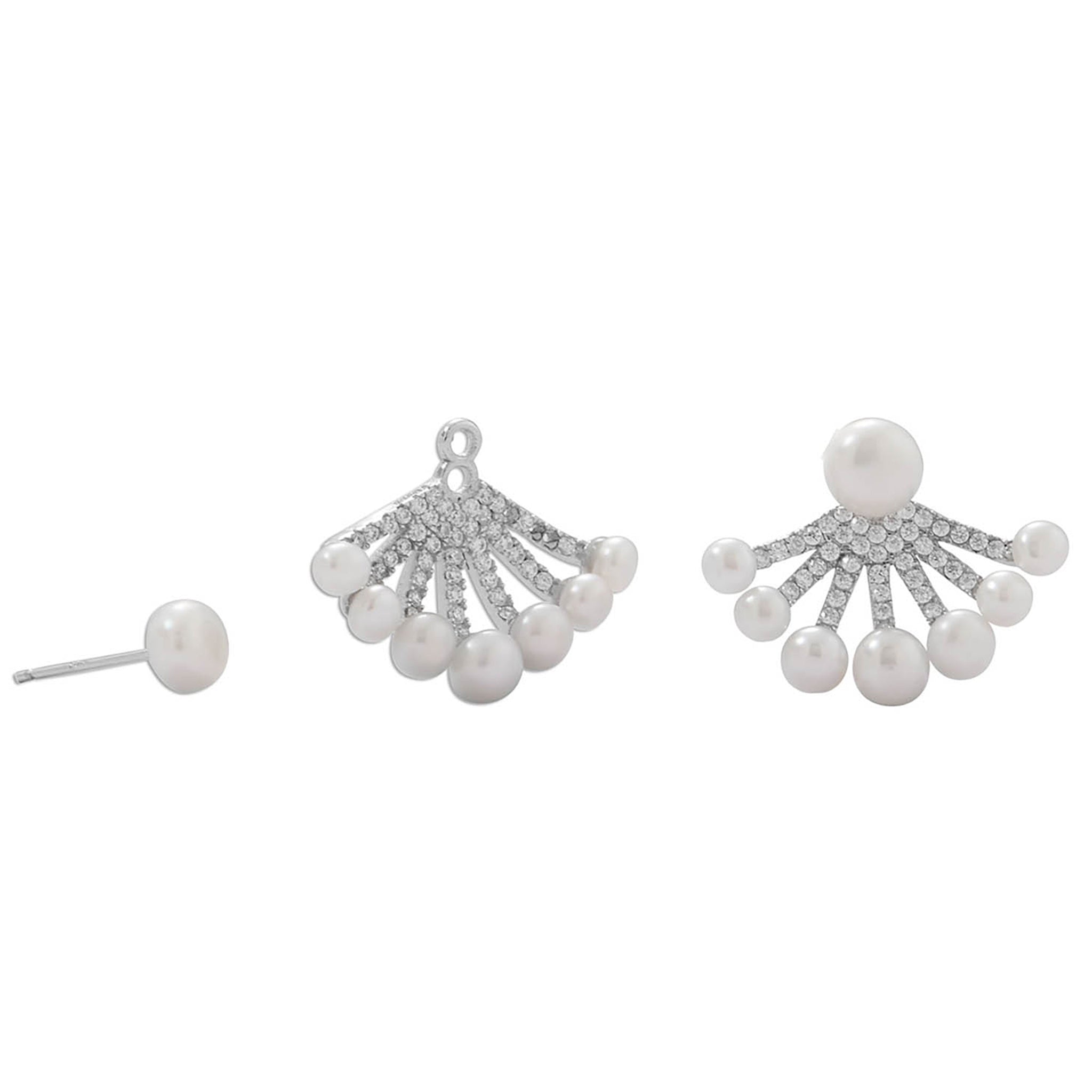 Pearl and Zirconia Front Back Earrings