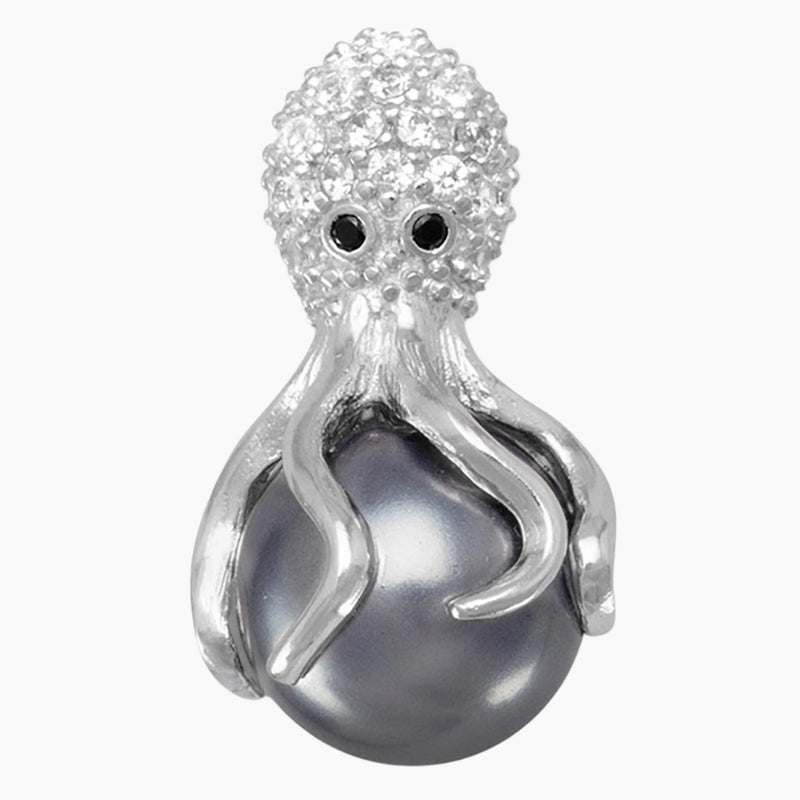 Pearl with Zirconia Octopus Slide Pendant