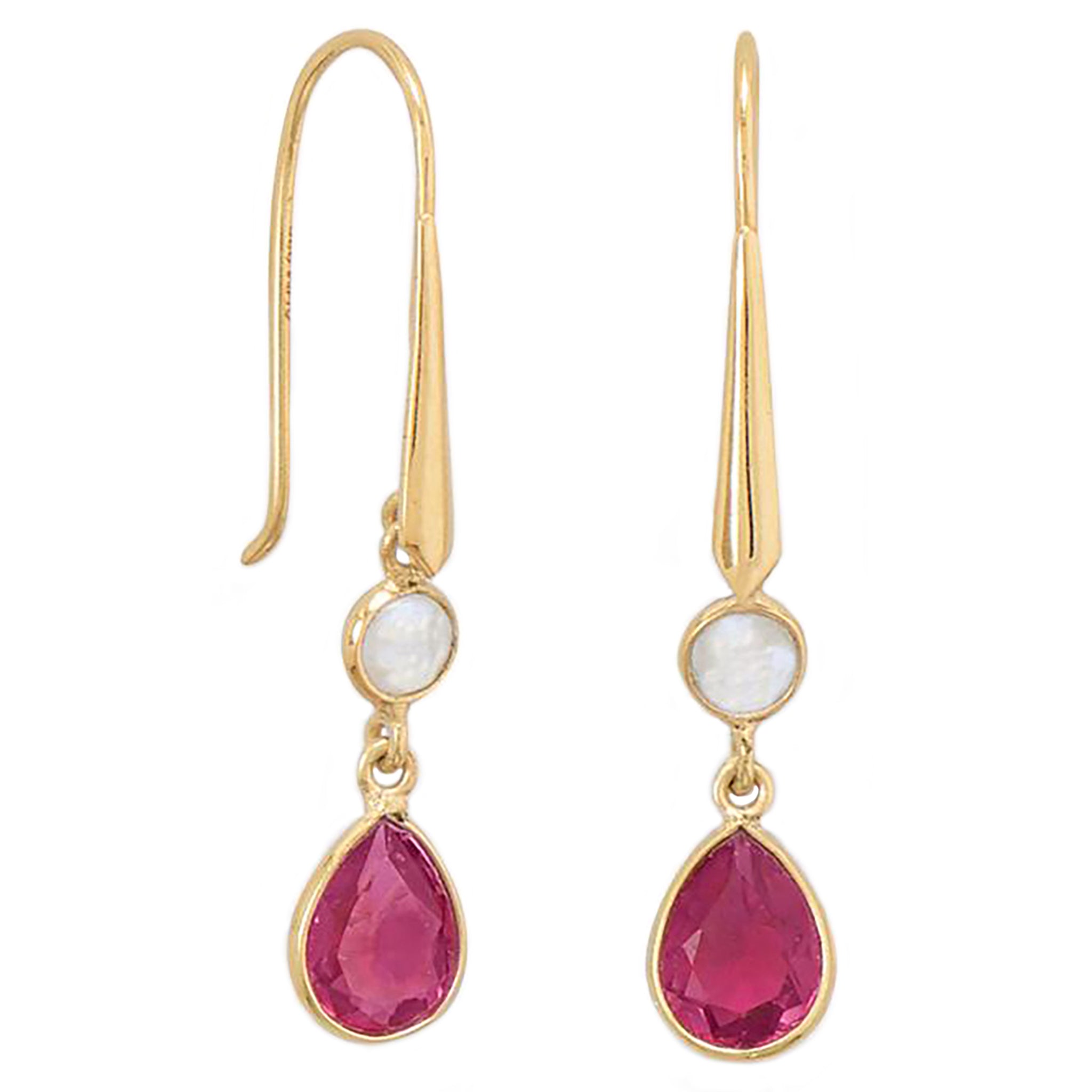 Pink Glass and Moonstone Gold Earrings
