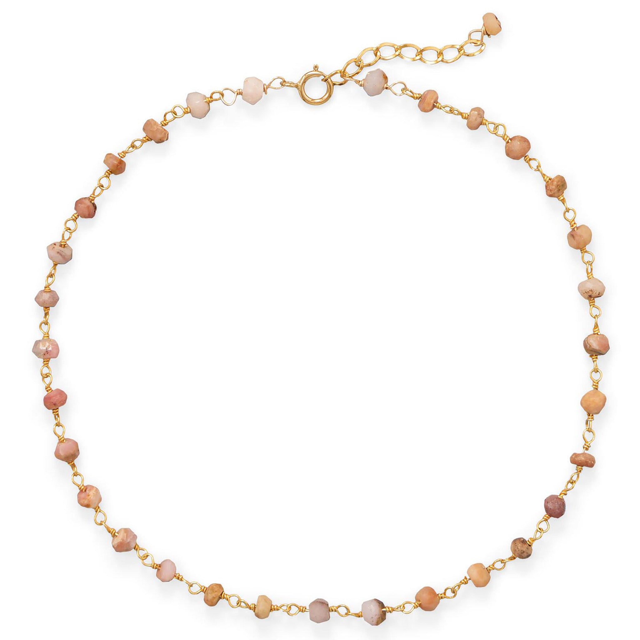 Pink Opal Bead Gold Anklet