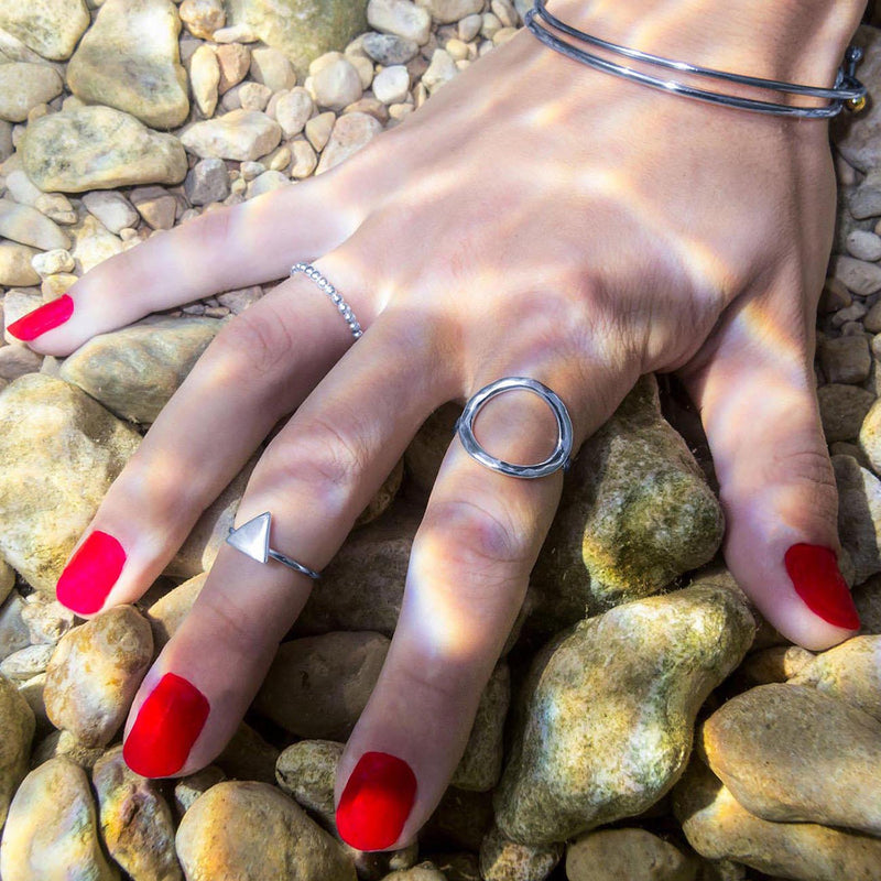 Polished Beaded Band Ring On Hand