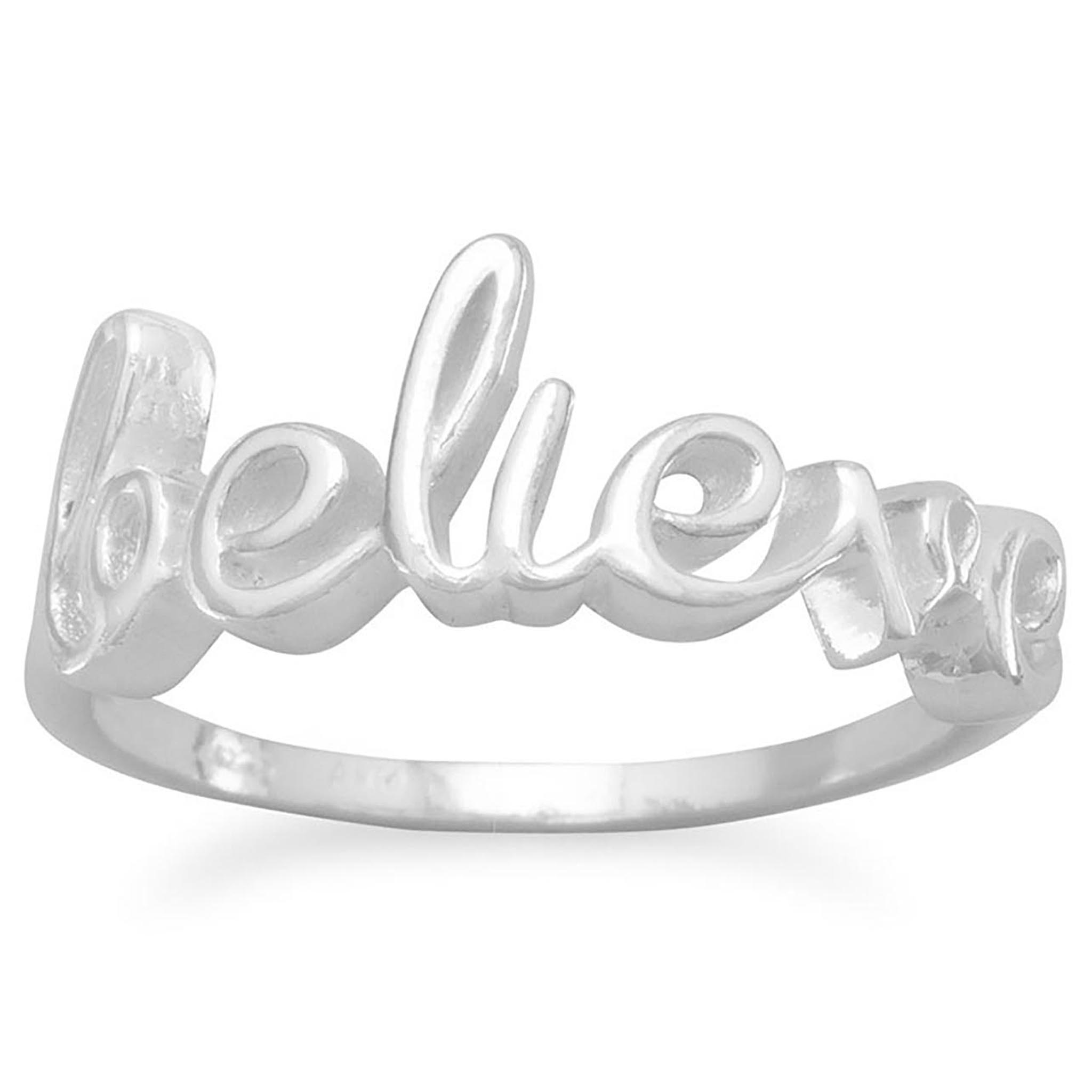 Polished Believe Script Ring