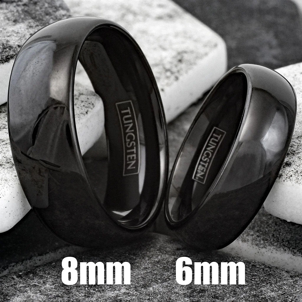 Polished Black Wedding Band Tungsten Ring Width View