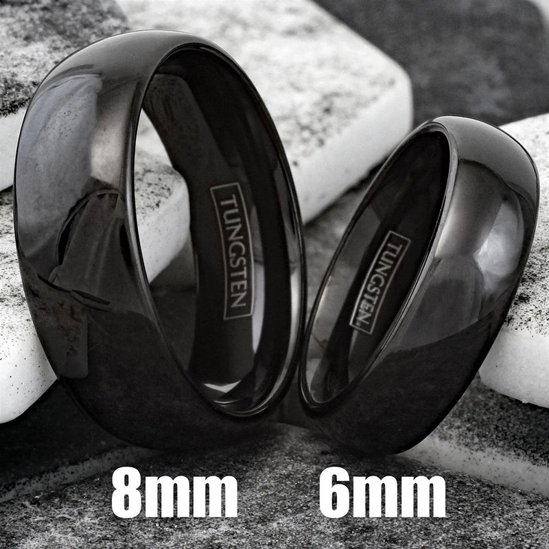 Polished Black Wedding Band Tungsten Ring Width View