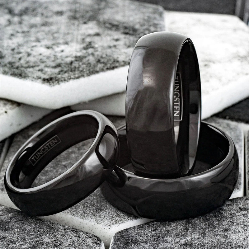 Polished Black Wedding Band Tungsten Ring Example View