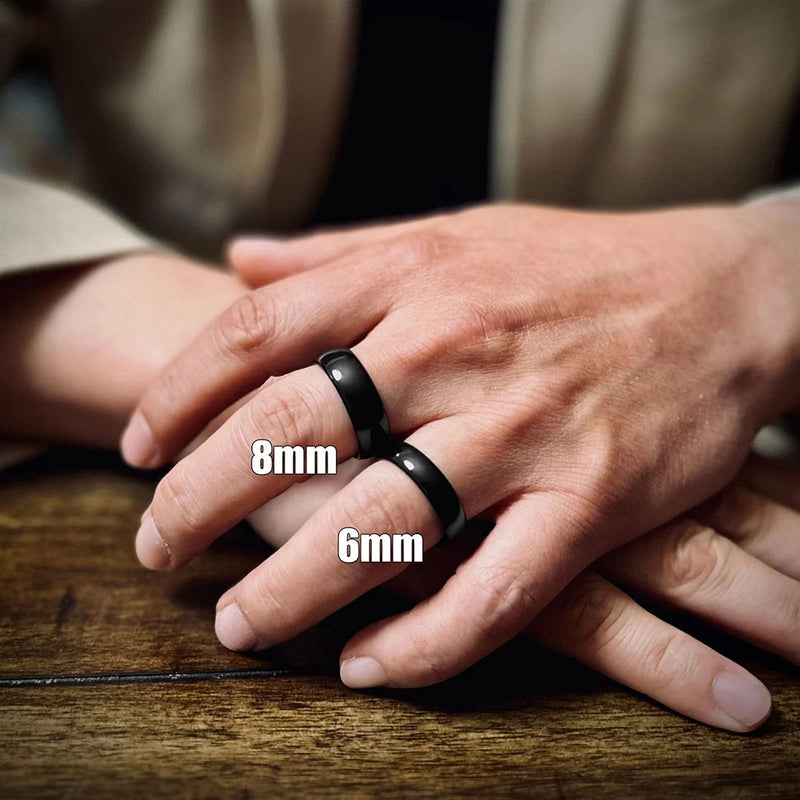 Polished Black Wedding Band Tungsten Ring on Finger