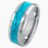Polished Silver Turquoise Inlay Tungsten Ring
