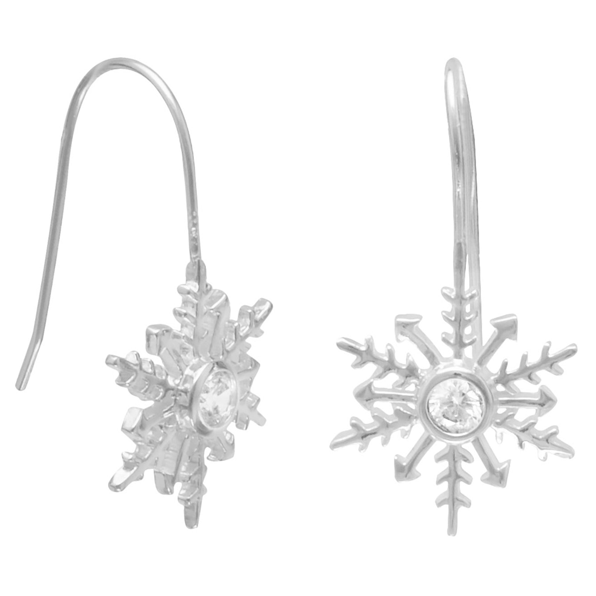 Polished Zirconia Snowflake Earrings