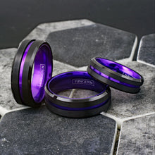Purple Striped with Black Edged Tungsten Ring Group Example