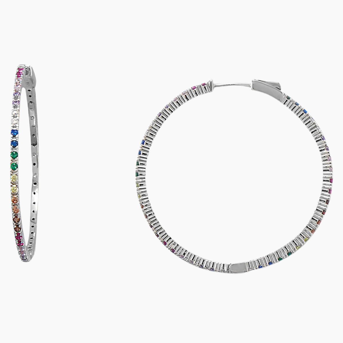 Rainbow Colored Cubic Zirconia Hoop Earrings