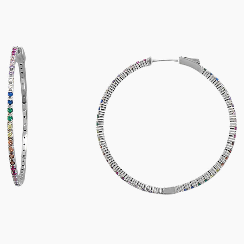 Rainbow Colored Cubic Zirconia Hoop Earrings