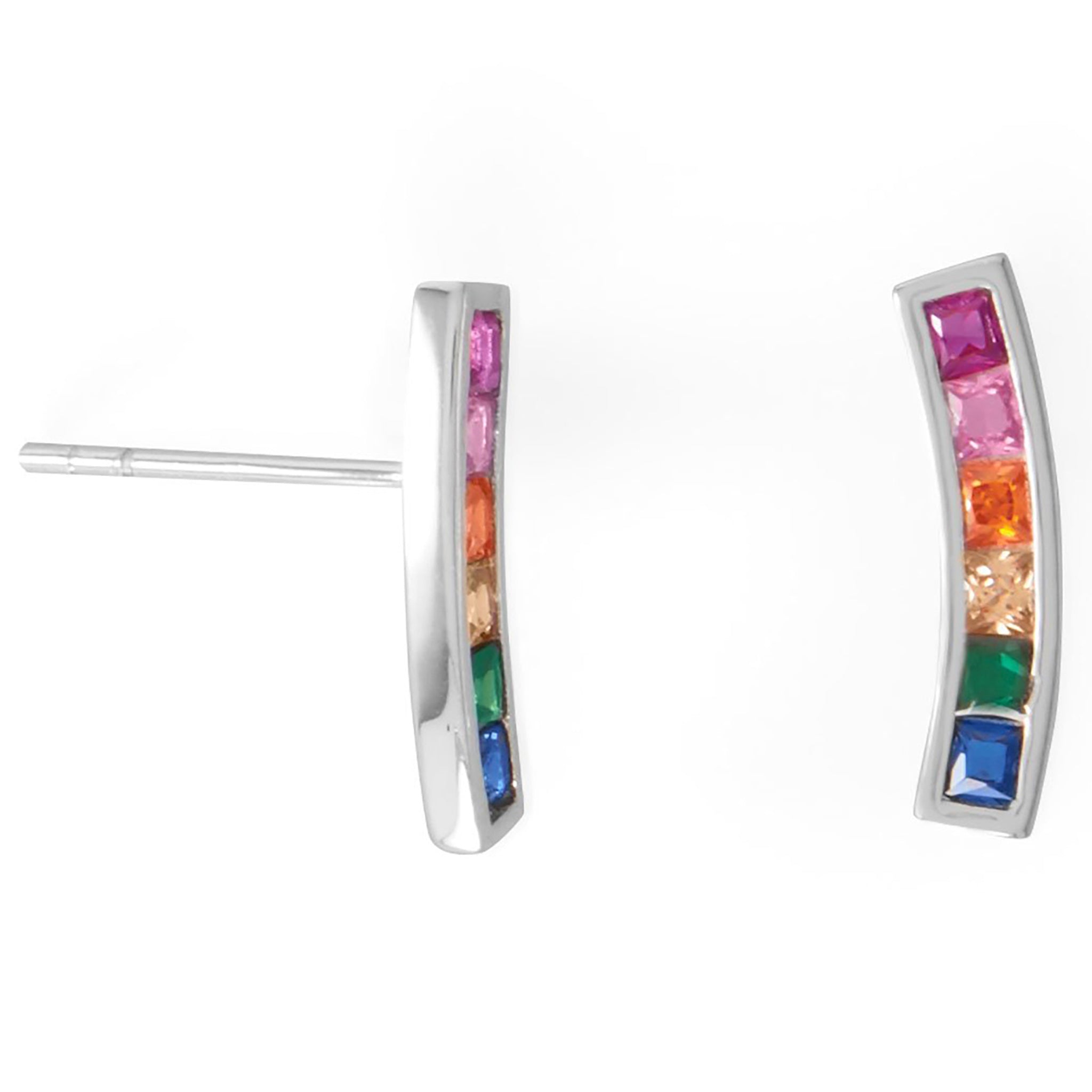Rainbow Colored Cubic Zirconia Post Earrings