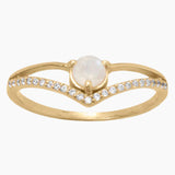 Rainbow Moonstone and Zirconia V Style Ring